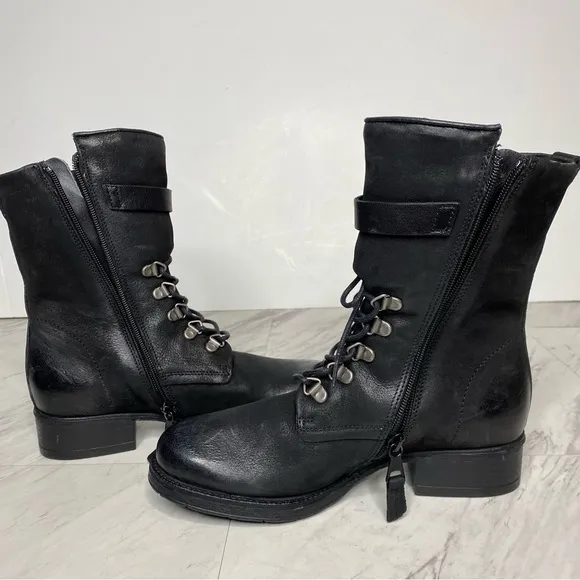 Miz Mooz Nerve Black Leather Lace Up Boot 6 36