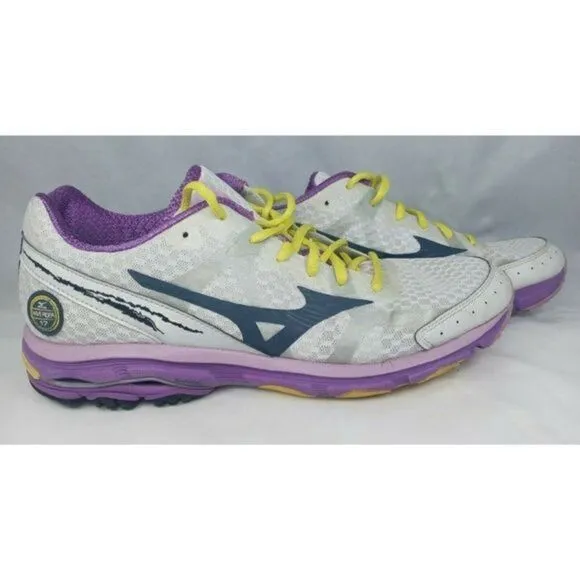 Mizuno Wave Rider 17 Women's Sz‎ W 10 Lightweight Running Shoes White BLK/Purple