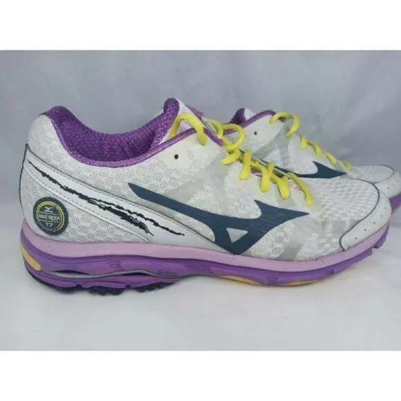 Mizuno Wave Rider 17 Women's Sz‎ W 10 Lightweight Running Shoes White BLK/Purple