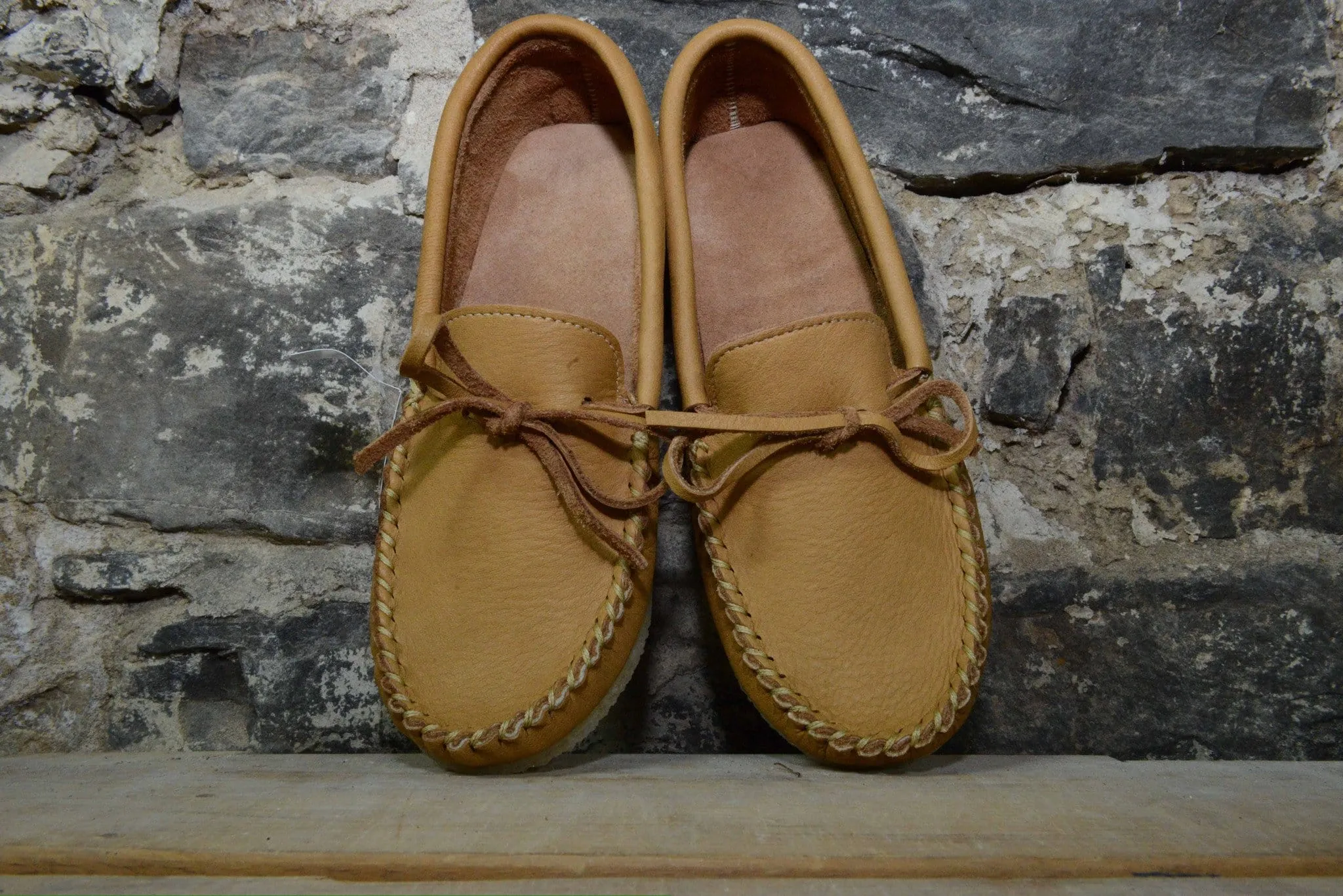 Moccasin: Unlined moose hide with rubber sole