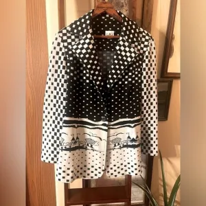 Mod Vintage 60’s, 70’s Jacket Blazer Black and White Polyester Geometric Size 12
