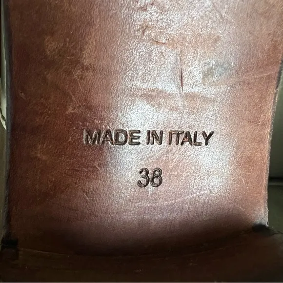 MOMA Two Tone Leather Italian Shoes Sz 38 Mary Jane Square Toe Brown Silver