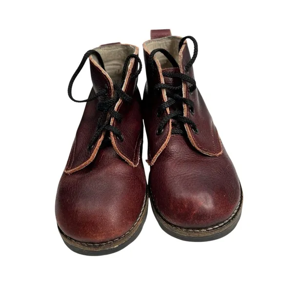 Mon Petit Kids Boots Burgundy Leather Lace-Up Round Toe Kids Size 9