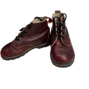 Mon Petit Kids Boots Burgundy Leather Lace-Up Round Toe Kids Size 9