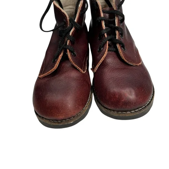 Mon Petit Kids Boots Burgundy Leather Lace-Up Round Toe Kids Size 9