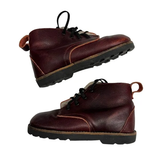 Mon Petit Kids Boots Burgundy Leather Lace-Up Round Toe Kids Size 9
