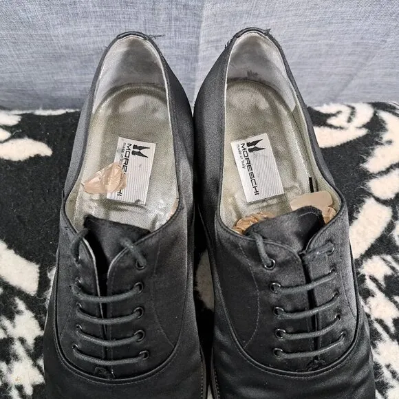 Moreschi Tuxedo Satin Oxford Shoes Mens Size 9.5 Black