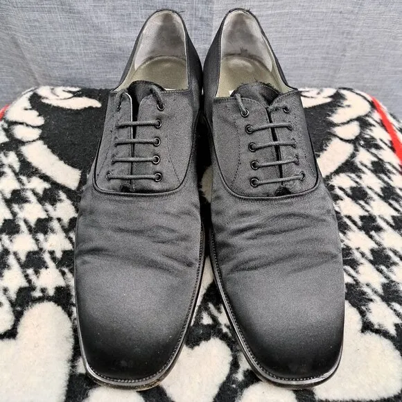 Moreschi Tuxedo Satin Oxford Shoes Mens Size 9.5 Black