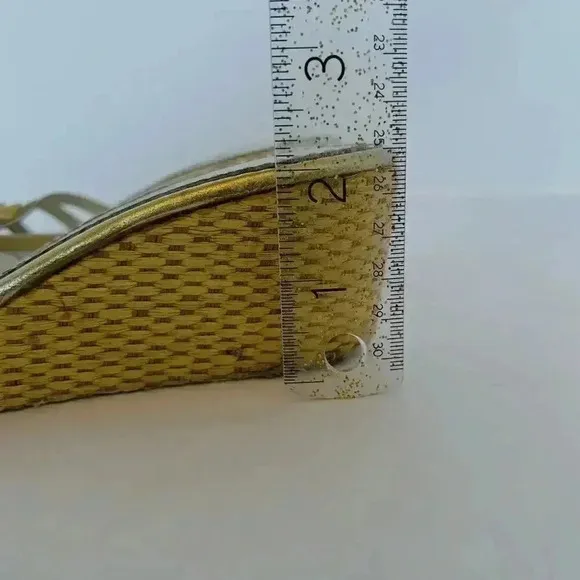 Moschino Gold Flower Platform Wedge Sandals Wicker Women's Size 7