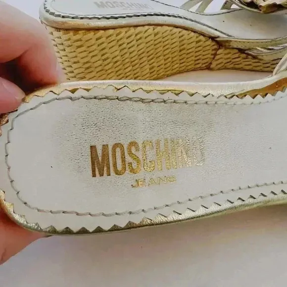 Moschino Gold Flower Platform Wedge Sandals Wicker Women's Size 7