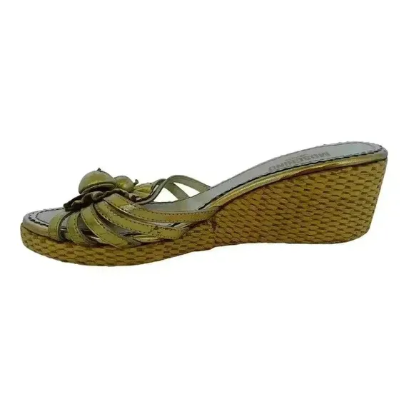 Moschino Gold Flower Platform Wedge Sandals Wicker Women's Size 7