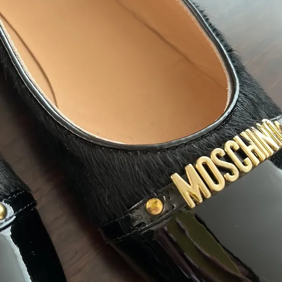 Moschino Patent Leather Cow Hide Moccasins Kids Sz 37