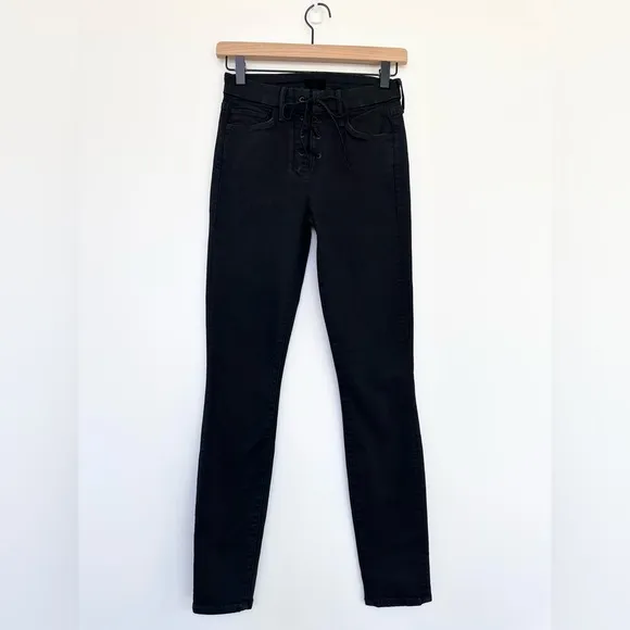 Mother Denim High Waisted Looker Ankle in Not Guilty Black Denim