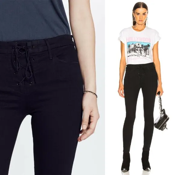 Mother Denim High Waisted Looker Ankle in Not Guilty Black Denim