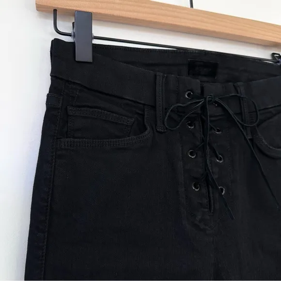 Mother Denim High Waisted Looker Ankle in Not Guilty Black Denim