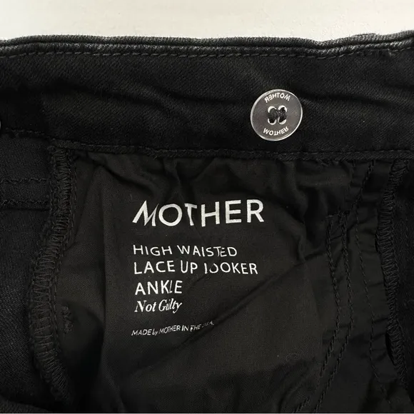 Mother Denim High Waisted Looker Ankle in Not Guilty Black Denim