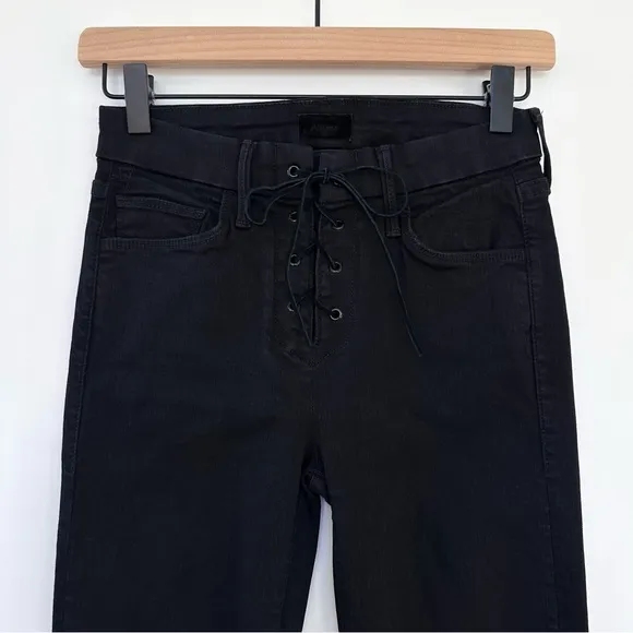 Mother Denim High Waisted Looker Ankle in Not Guilty Black Denim