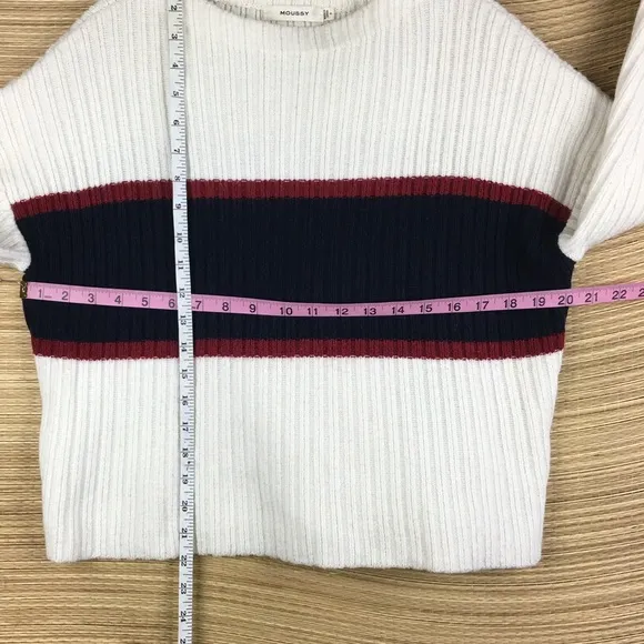 MOUSSY Color Block Ribbed  Lightly Crop Boxy Sweater Pullover Size: Free