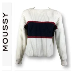 MOUSSY Color Block Ribbed  Lightly Crop Boxy Sweater Pullover Size: Free
