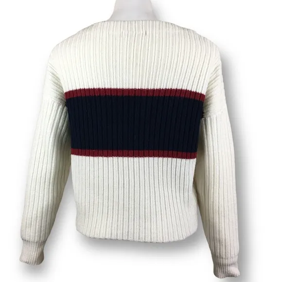 MOUSSY Color Block Ribbed  Lightly Crop Boxy Sweater Pullover Size: Free