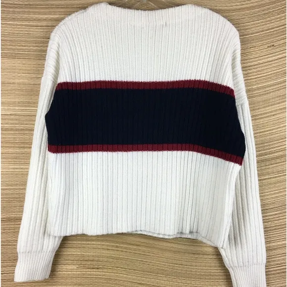 MOUSSY Color Block Ribbed  Lightly Crop Boxy Sweater Pullover Size: Free