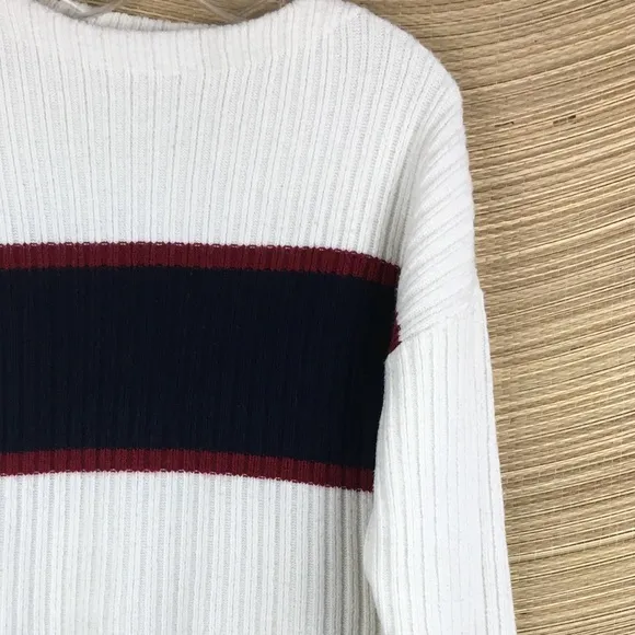 MOUSSY Color Block Ribbed  Lightly Crop Boxy Sweater Pullover Size: Free
