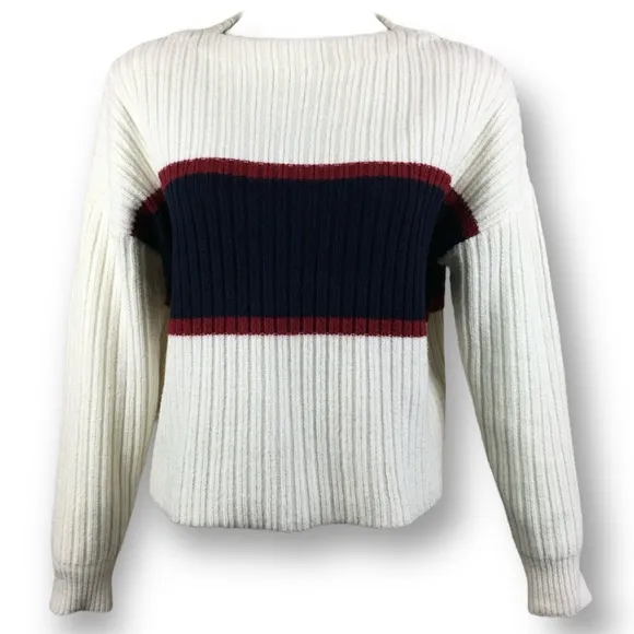 MOUSSY Color Block Ribbed  Lightly Crop Boxy Sweater Pullover Size: Free