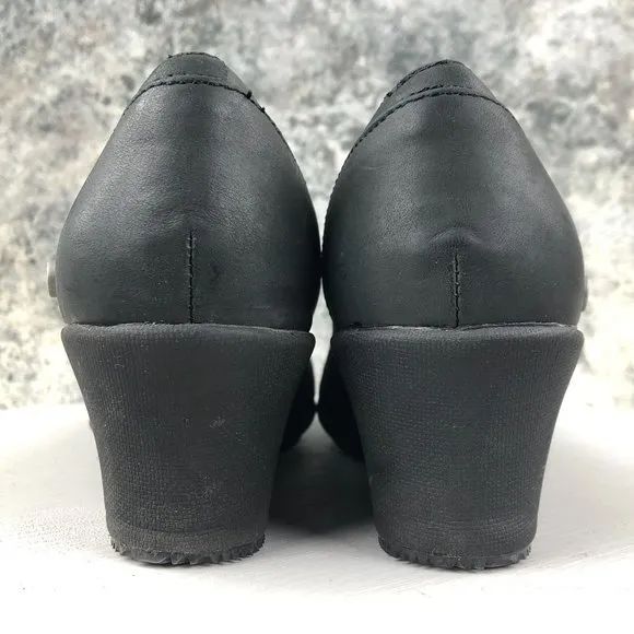 Mozo Women's Size 8 Gardena Black Leather Closed Toe Slip On Wedge Heel Shoes
