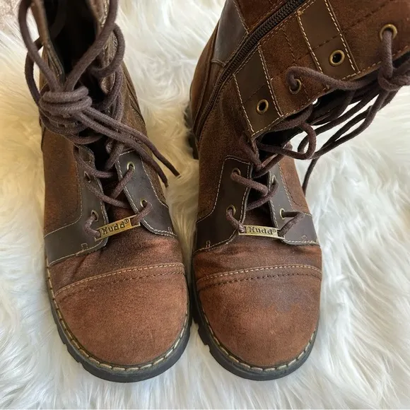 Mudd Y2K Ortiz Chunky Combat Boots Brown Lace Up And Zipper 9.5