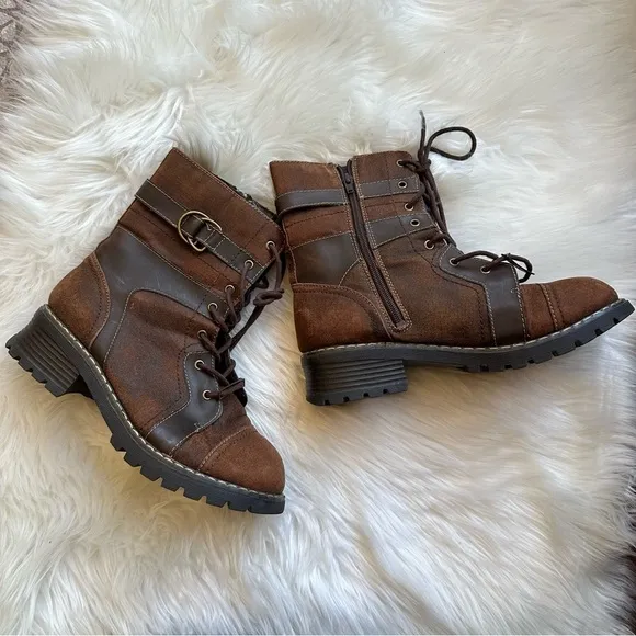 Mudd Y2K Ortiz Chunky Combat Boots Brown Lace Up And Zipper 9.5