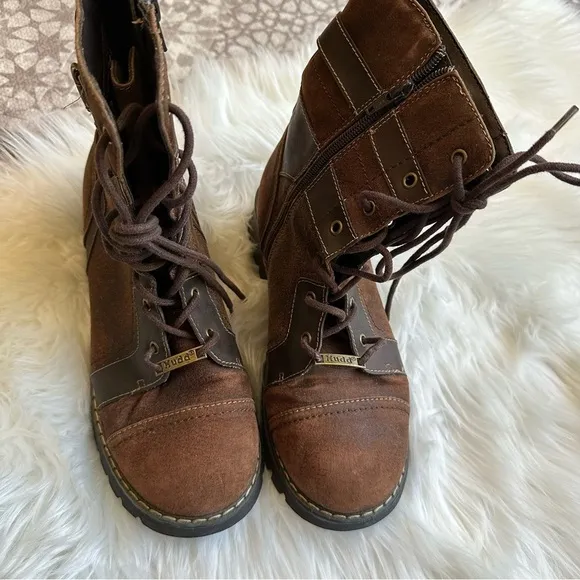 Mudd Y2K Ortiz Chunky Combat Boots Brown Lace Up And Zipper 9.5