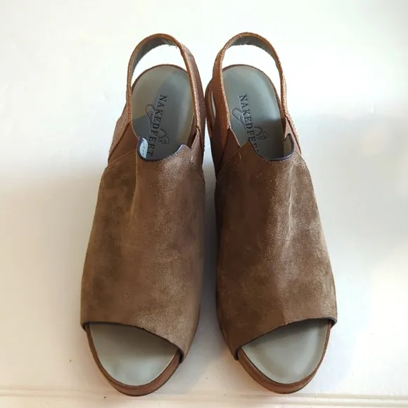 Naked Feet Columbia Platform Wedges in Tan Leather and Suede