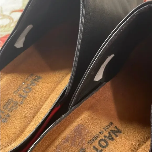 Naot Black and Red Wedge Shoes with Striking Heel Accent