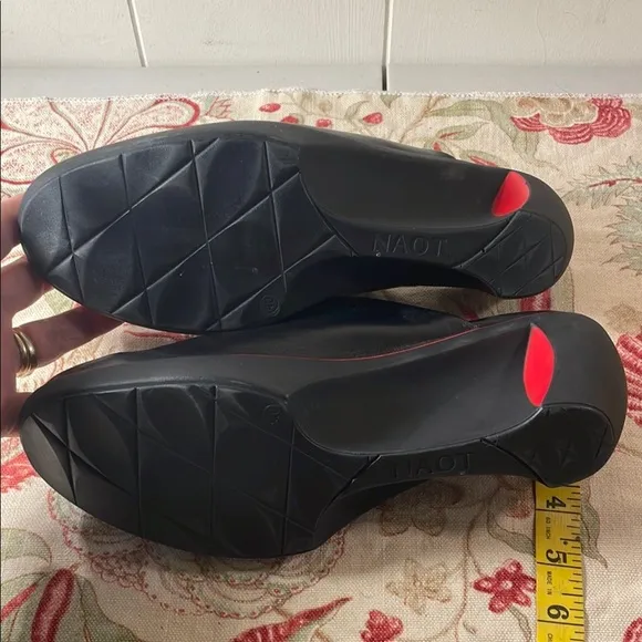 Naot Black and Red Wedge Shoes with Striking Heel Accent