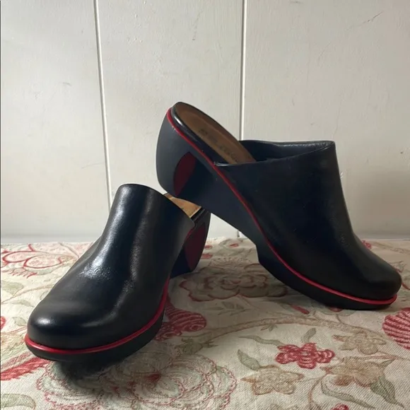Naot Black and Red Wedge Shoes with Striking Heel Accent