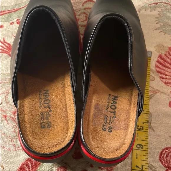 Naot Black and Red Wedge Shoes with Striking Heel Accent