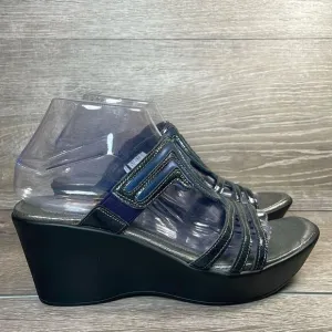 Naot Enchant Metallic Blue Black Leather Women’s Sz 8/EU 39 Platform Wedge Shoes