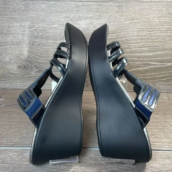Naot Enchant Metallic Blue Black Leather Women’s Sz 8/EU 39 Platform Wedge Shoes