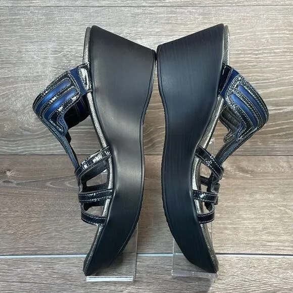 Naot Enchant Metallic Blue Black Leather Women’s Sz 8/EU 39 Platform Wedge Shoes
