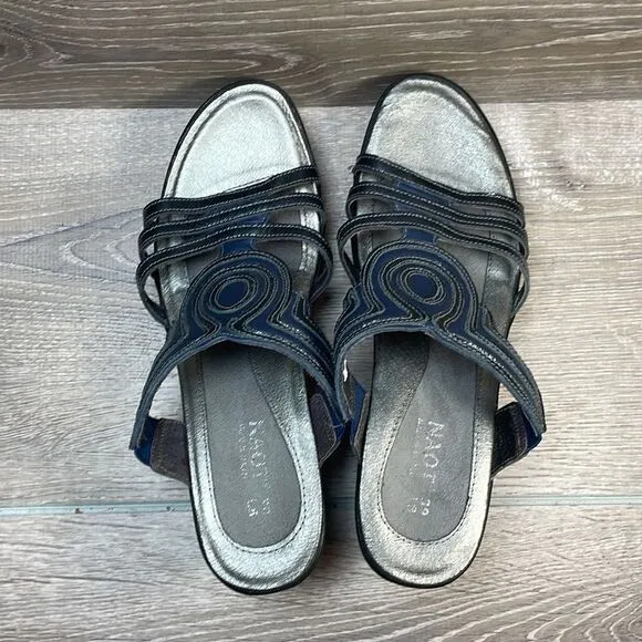 Naot Enchant Metallic Blue Black Leather Women’s Sz 8/EU 39 Platform Wedge Shoes