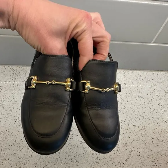 Naturino Black Moccasins with Gold Buckle and Furry Sole