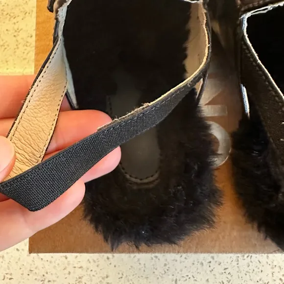 Naturino Black Moccasins with Gold Buckle and Furry Sole