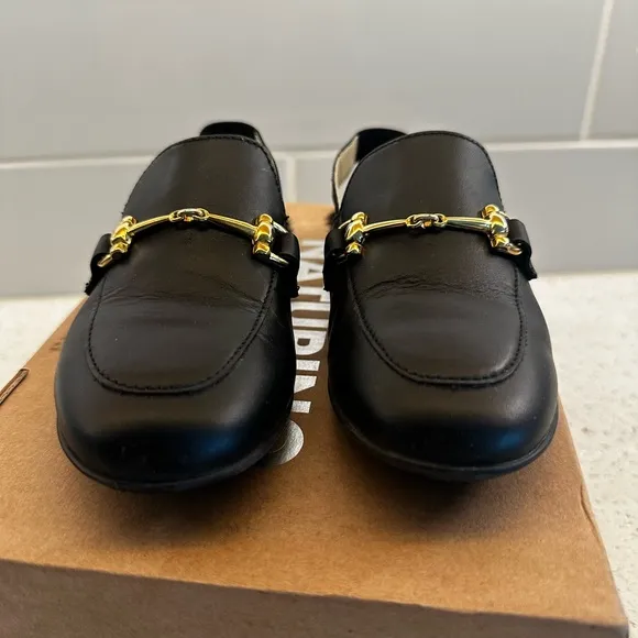 Naturino Black Moccasins with Gold Buckle and Furry Sole