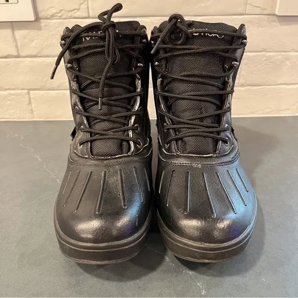 Nautica sz 10 black leather canvas lace-up duck boots