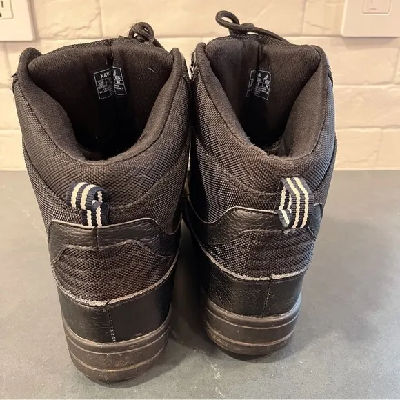 Nautica sz 10 black leather canvas lace-up duck boots