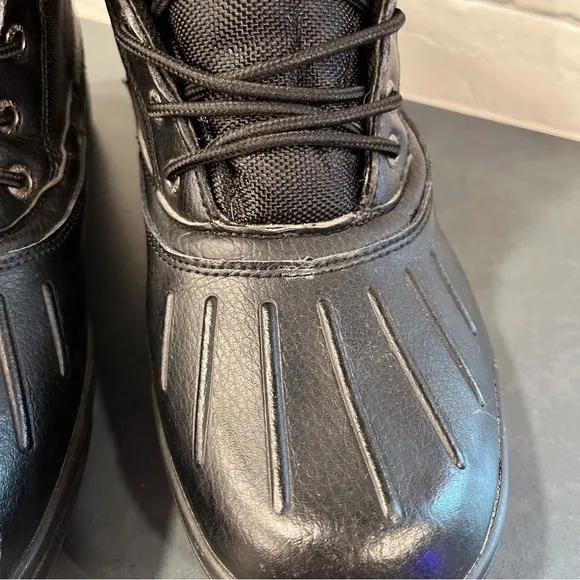 Nautica sz 10 black leather canvas lace-up duck boots
