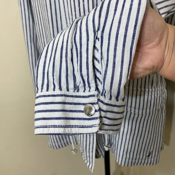 Nautica White Blue Striped Linen Blend Lightweight Boat Jacket size large