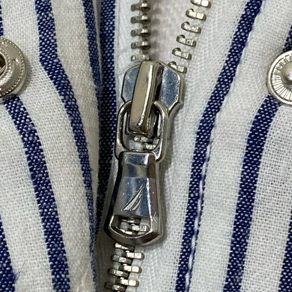 Nautica White Blue Striped Linen Blend Lightweight Boat Jacket size large