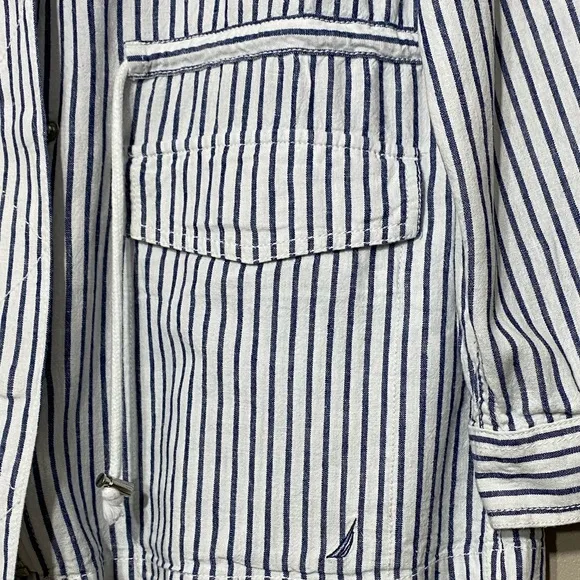 Nautica White Blue Striped Linen Blend Lightweight Boat Jacket size large