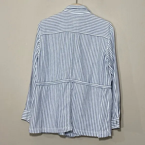 Nautica White Blue Striped Linen Blend Lightweight Boat Jacket size large